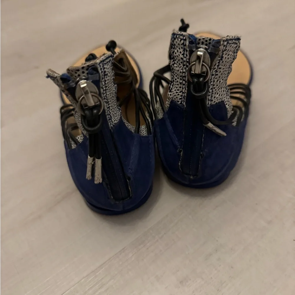 L.A.M.B Reagon Leather Sandals Indigo Blue/White - Picture 4 of 5